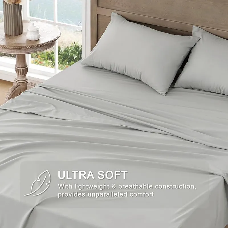 FreshCulture Queen Sheet Set - Ultra Soft Sheets for Queen Size Bed - Brushed Microfiber - Deep Pockets - Easy Care - Cooling & Breathable - 4 Pieces Hotel Luxury Queen Bed Sheets (Light Grey)