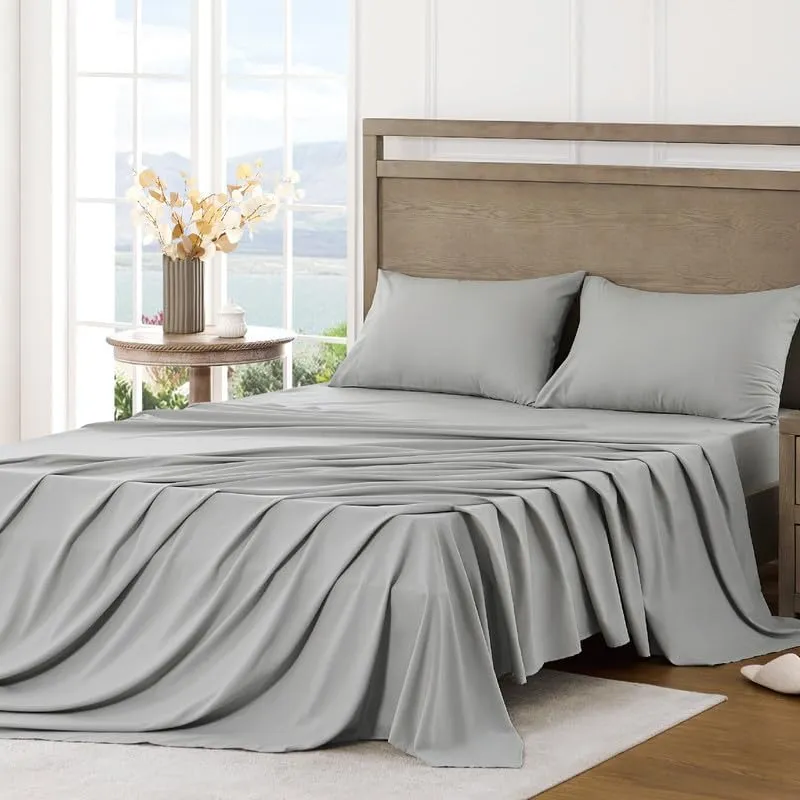 FreshCulture Queen Sheet Set - Ultra Soft Sheets for Queen Size Bed - Brushed Microfiber - Deep Pockets - Easy Care - Cooling & Breathable - 4 Pieces Hotel Luxury Queen Bed Sheets (Light Grey)