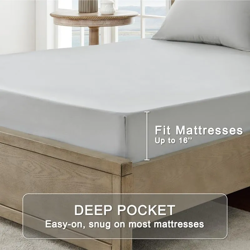 FreshCulture Queen Sheet Set - Ultra Soft Sheets for Queen Size Bed - Brushed Microfiber - Deep Pockets - Easy Care - Cooling & Breathable - 4 Pieces Hotel Luxury Queen Bed Sheets (Light Grey)