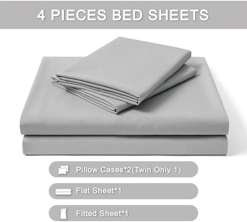 FreshCulture Queen Sheet Set - Ultra Soft Sheets for Queen Size Bed - Brushed Microfiber - Deep Pockets - Easy Care - Cooling & Breathable - 4 Pieces Hotel Luxury Queen Bed Sheets (Light Grey)