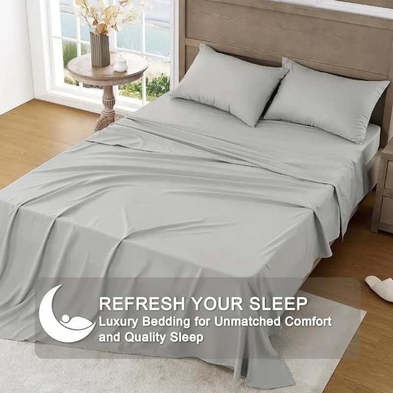 FreshCulture Queen Sheet Set - Ultra Soft Sheets for Queen Size Bed - Brushed Microfiber - Deep Pockets - Easy Care - Cooling & Breathable - 4 Pieces Hotel Luxury Queen Bed Sheets (Light Grey)