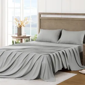 FreshCulture Queen Sheet Set - Ultra Soft Sheets for Queen Size Bed - Brushed Microfiber - Deep Pockets - Easy Care - Cooling & Breathable - 4 Pieces Hotel Luxury Queen Bed Sheets (Light Grey)