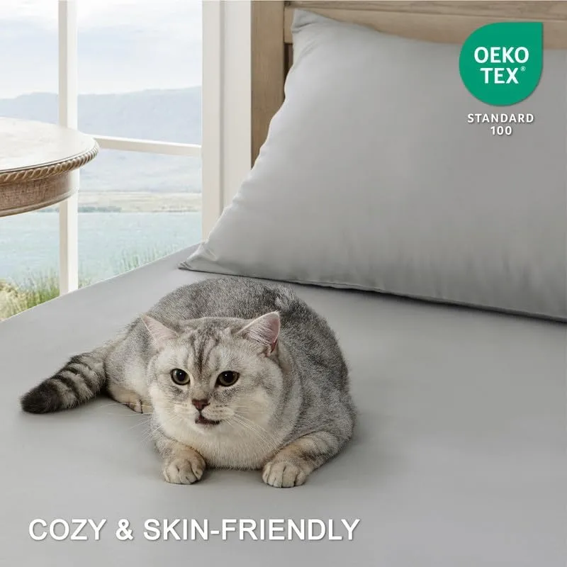 FreshCulture Queen Sheet Set - Ultra Soft Sheets for Queen Size Bed - Brushed Microfiber - Deep Pockets - Easy Care - Cooling & Breathable - 4 Pieces Hotel Luxury Queen Bed Sheets (Light Grey)