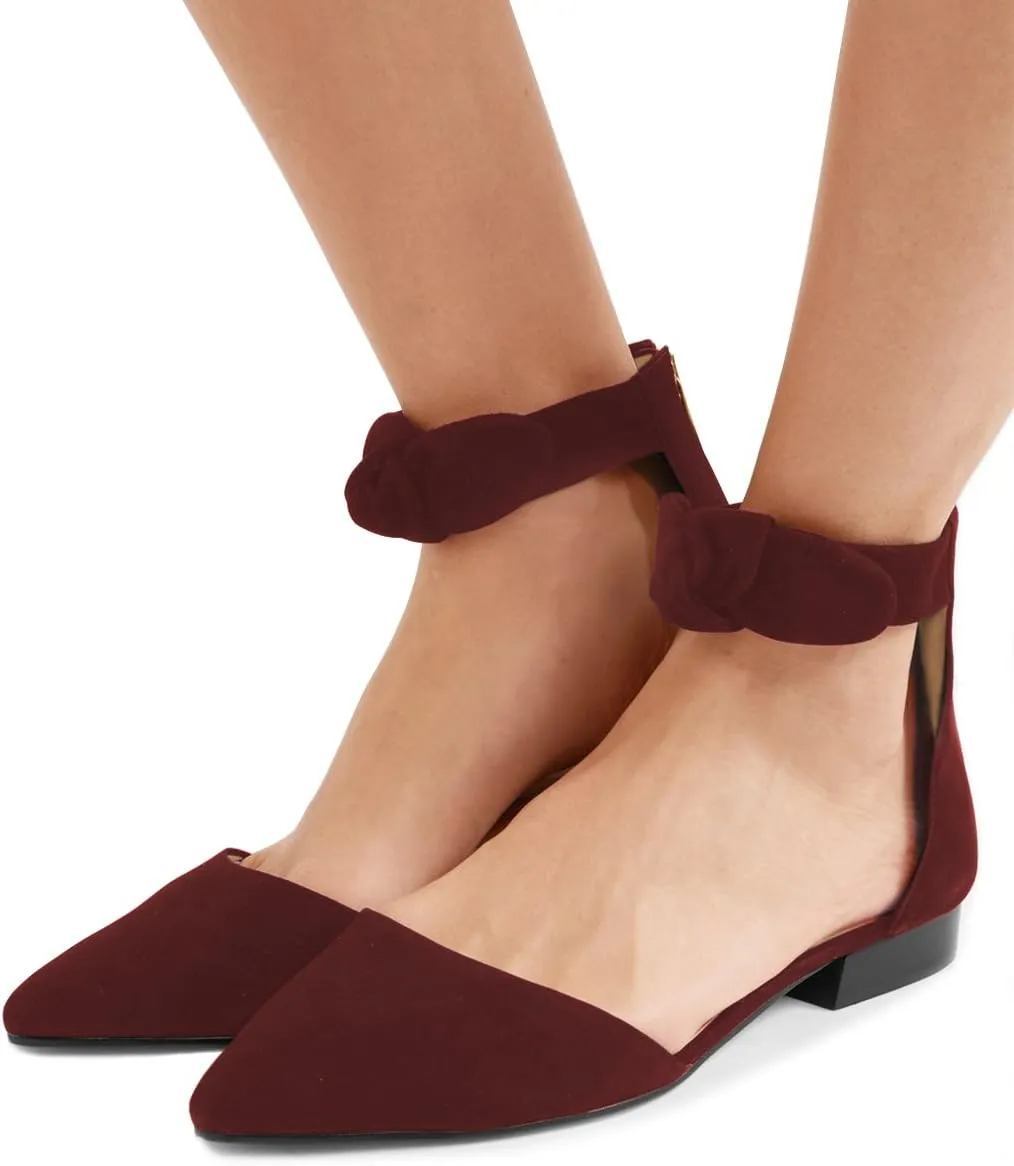 FSJ Women Classic Pointy Toe Ankle Strap D'Orsay Flats Zipper Comfortable Walking Shoes Size 4-15 US