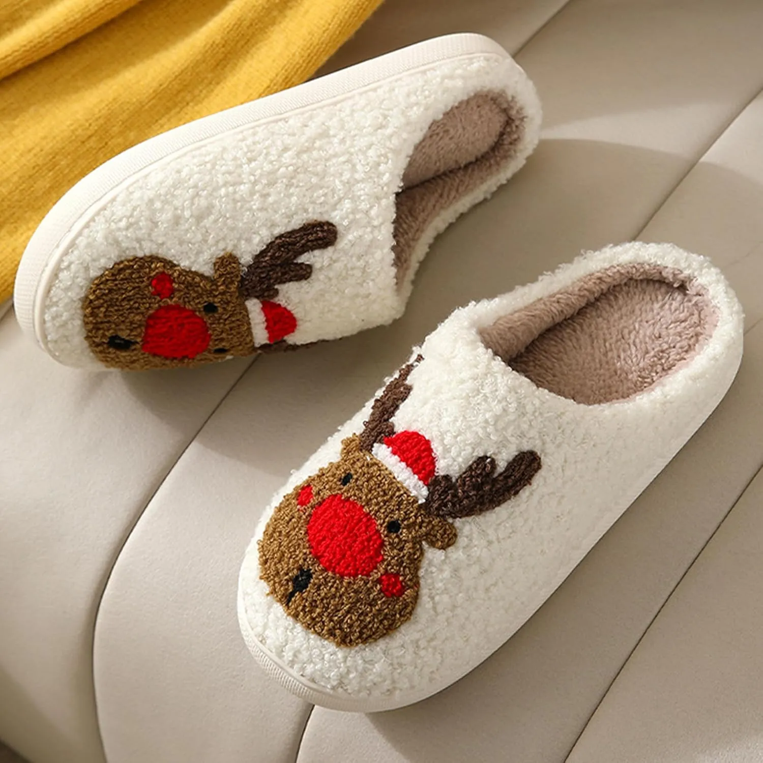 Fuzzy House Slippers for Women Smiley Face - Christmas Cozy Memory Foam Woman Slipper Indoor and Outdoor Winter Bedroom Shoes