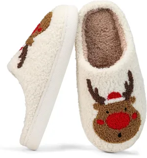 Fuzzy House Slippers for Women Smiley Face - Christmas Cozy Memory Foam Woman Slipper Indoor and Outdoor Winter Bedroom Shoes