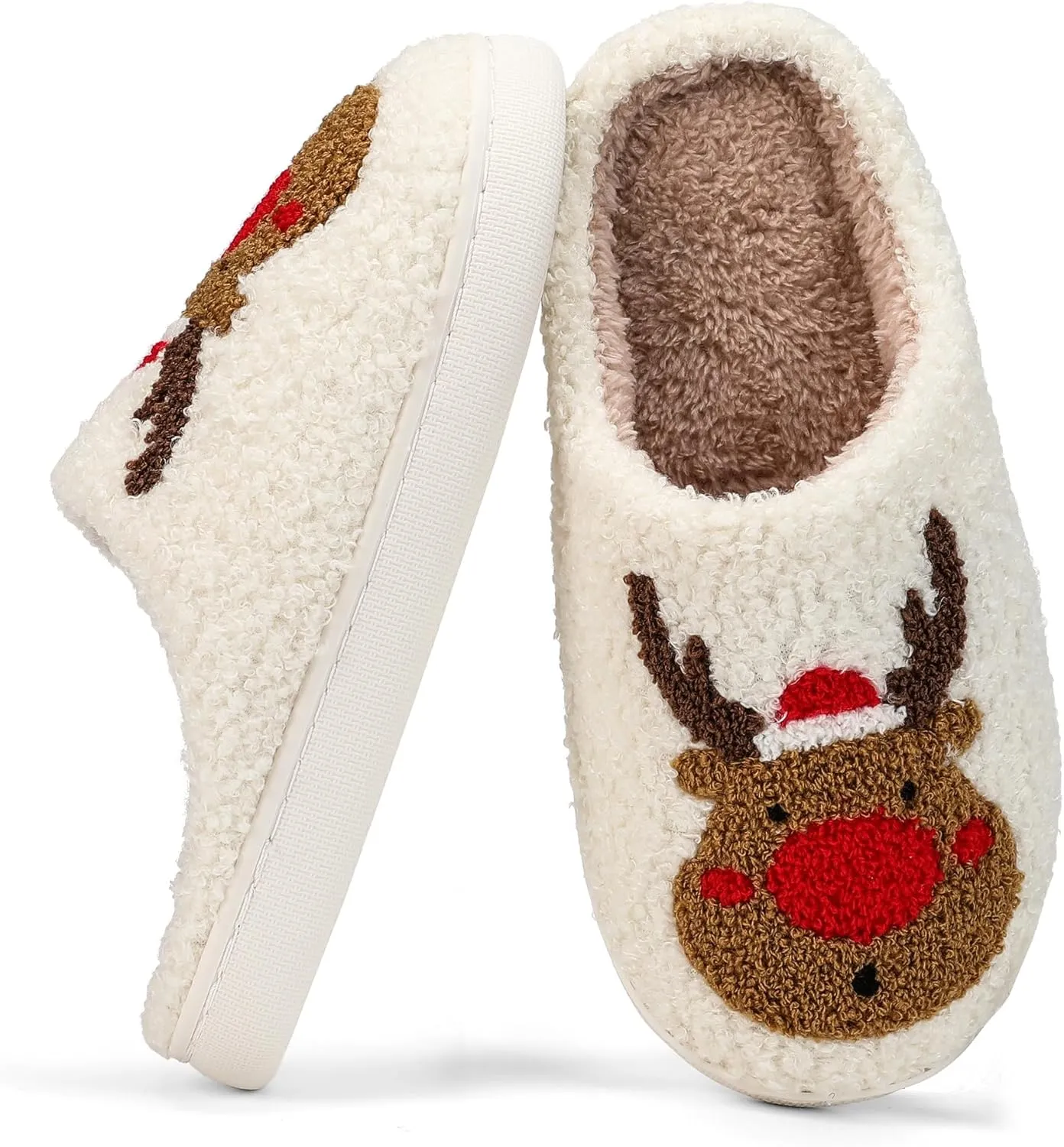 Fuzzy House Slippers for Women Smiley Face - Christmas Cozy Memory Foam Woman Slipper Indoor and Outdoor Winter Bedroom Shoes