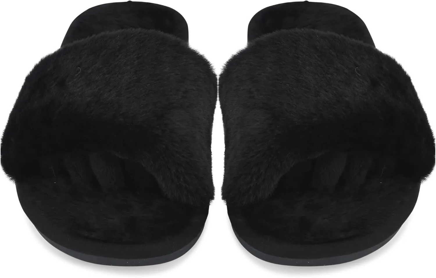 Fuzzy House Slippers for Women - Soft & Comfortable Womens Slippers with Open Toe Separators - Cute All Day Wear Casual Slip on Ladies Footwear for Indoor & Outdoor Midnight Black, 5/6
