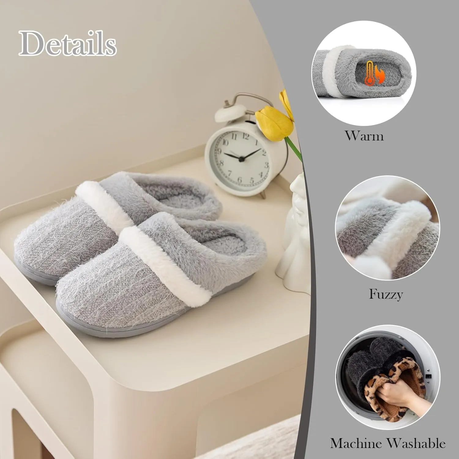 Fuzzy Slippers for Women Indoor and Outdoor Plush with Memory Foam Anti-Skid Sole Cozy House Slipper Soft Bedroom Shoes Slip On Gifts for Women Mom Her Ladies