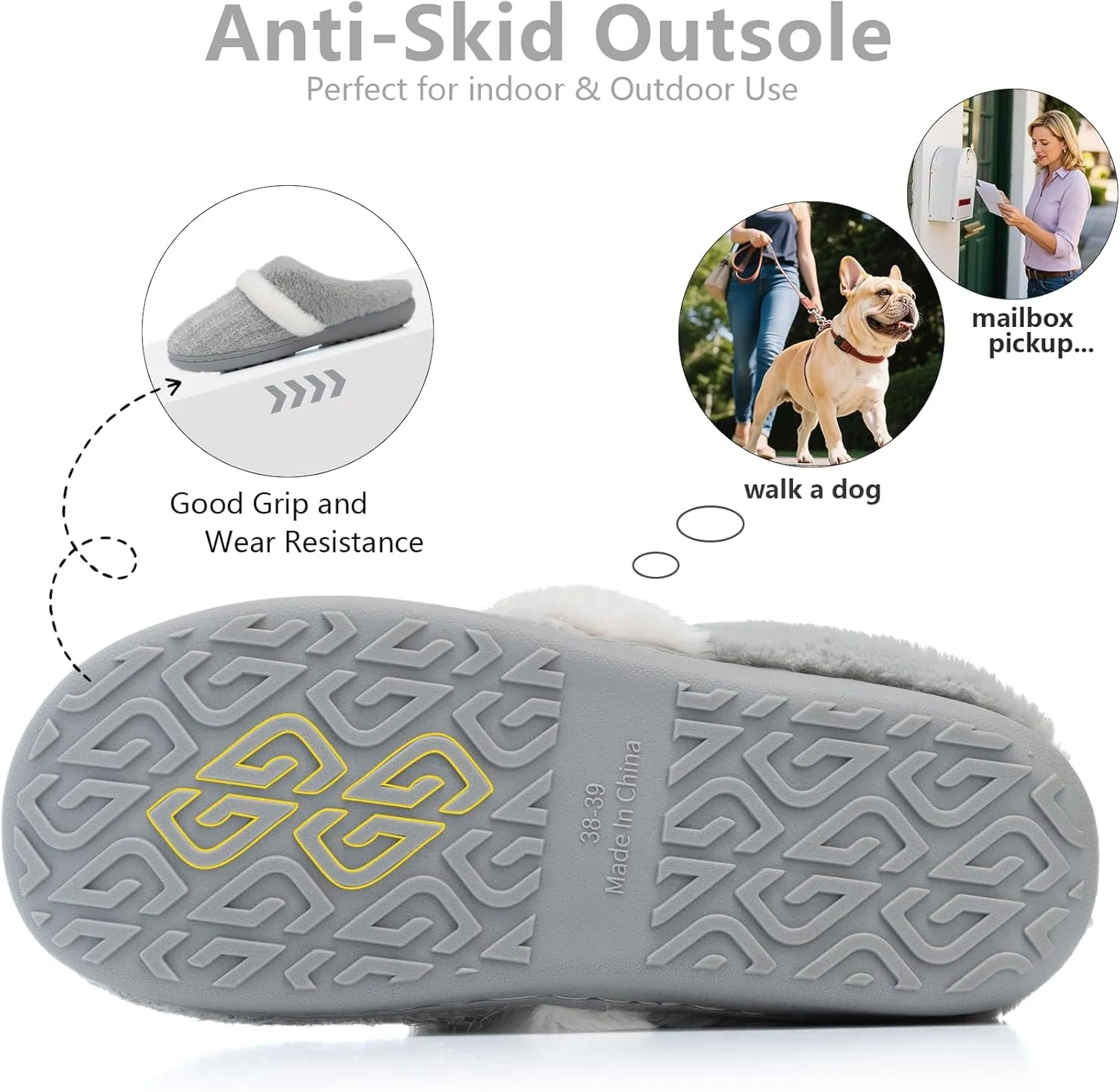 Fuzzy Slippers for Women Indoor and Outdoor Plush with Memory Foam Anti-Skid Sole Cozy House Slipper Soft Bedroom Shoes Slip On Gifts for Women Mom Her Ladies