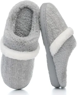 Fuzzy Slippers for Women Indoor and Outdoor Plush with Memory Foam Anti-Skid Sole Cozy House Slipper Soft Bedroom Shoes Slip On Gifts for Women Mom Her Ladies