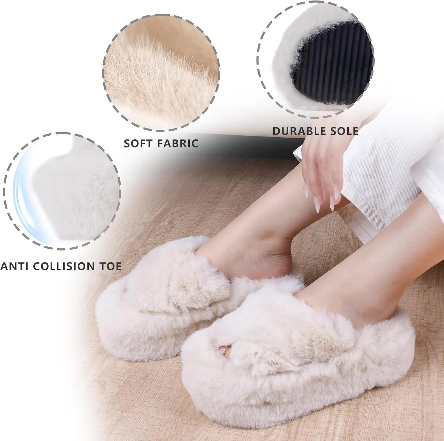 Fuzzy Slippers Women Cross Band Furry House Shoes Open Toe Bride Slippers Fluffy Slides for Girls High Heel Fur Women Sandals for Party Stylish Memory Foam Female Fuzzy Sandals