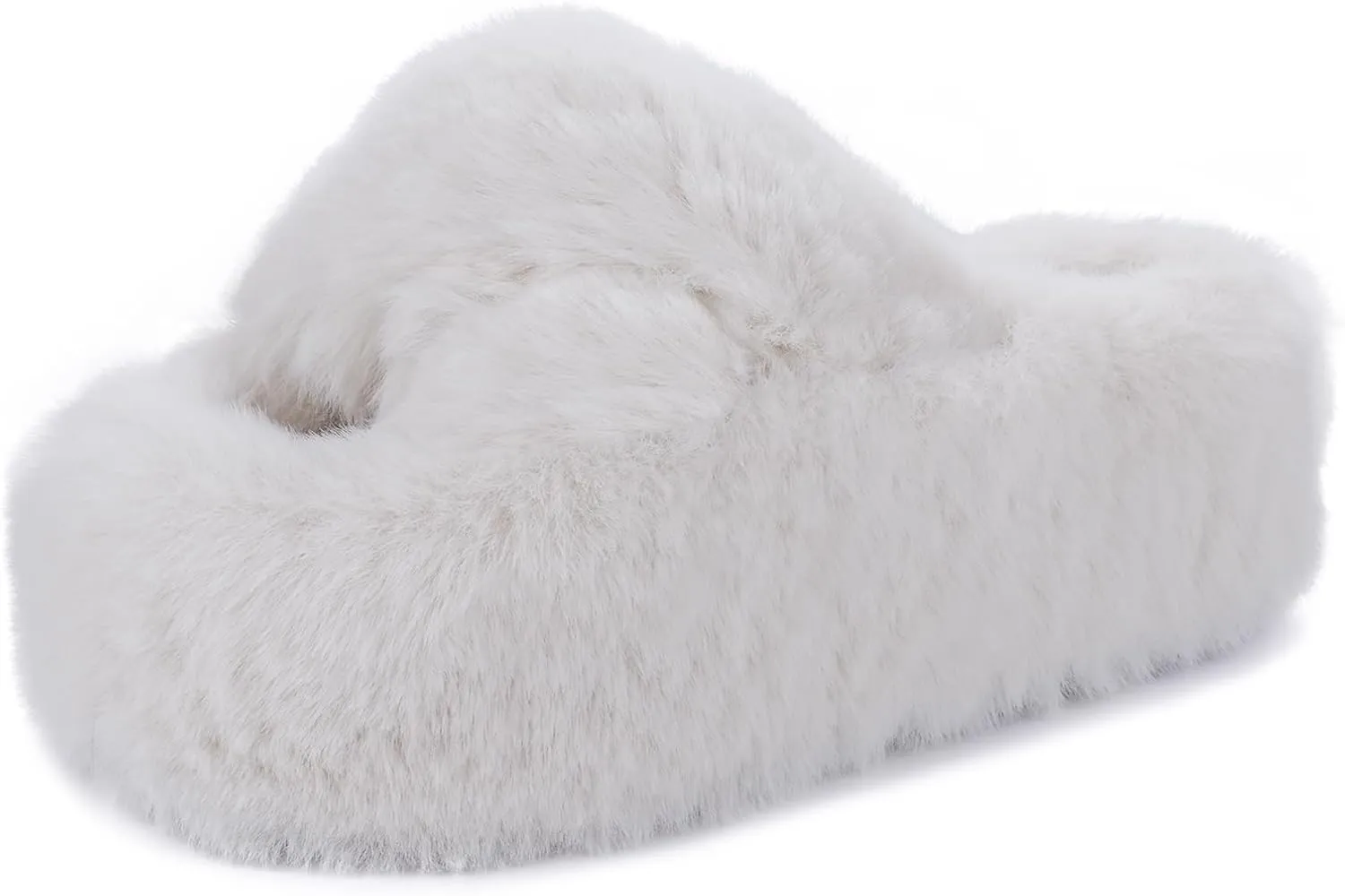 Fuzzy Slippers Women Cross Band Furry House Shoes Open Toe Bride Slippers Fluffy Slides for Girls High Heel Fur Women Sandals for Party Stylish Memory Foam Female Fuzzy Sandals