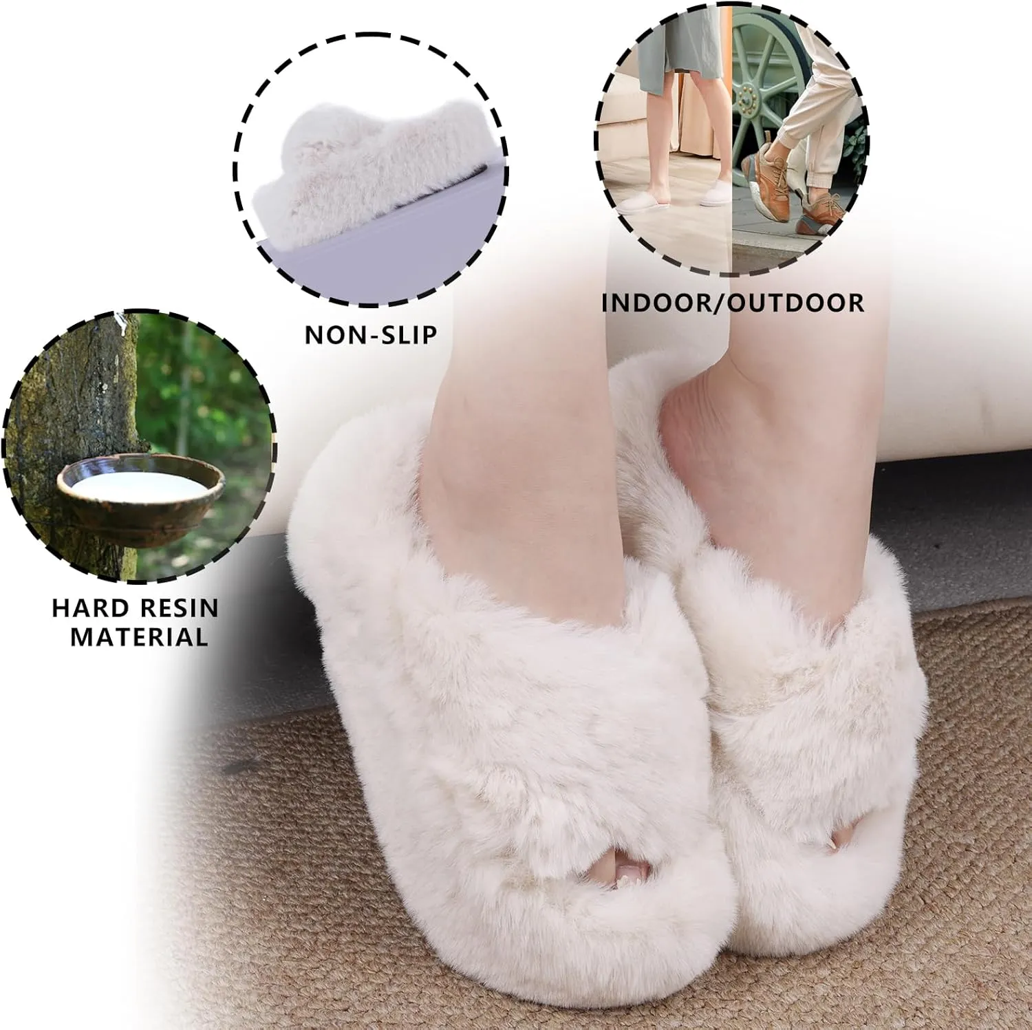 Fuzzy Slippers Women Cross Band Furry House Shoes Open Toe Bride Slippers Fluffy Slides for Girls High Heel Fur Women Sandals for Party Stylish Memory Foam Female Fuzzy Sandals