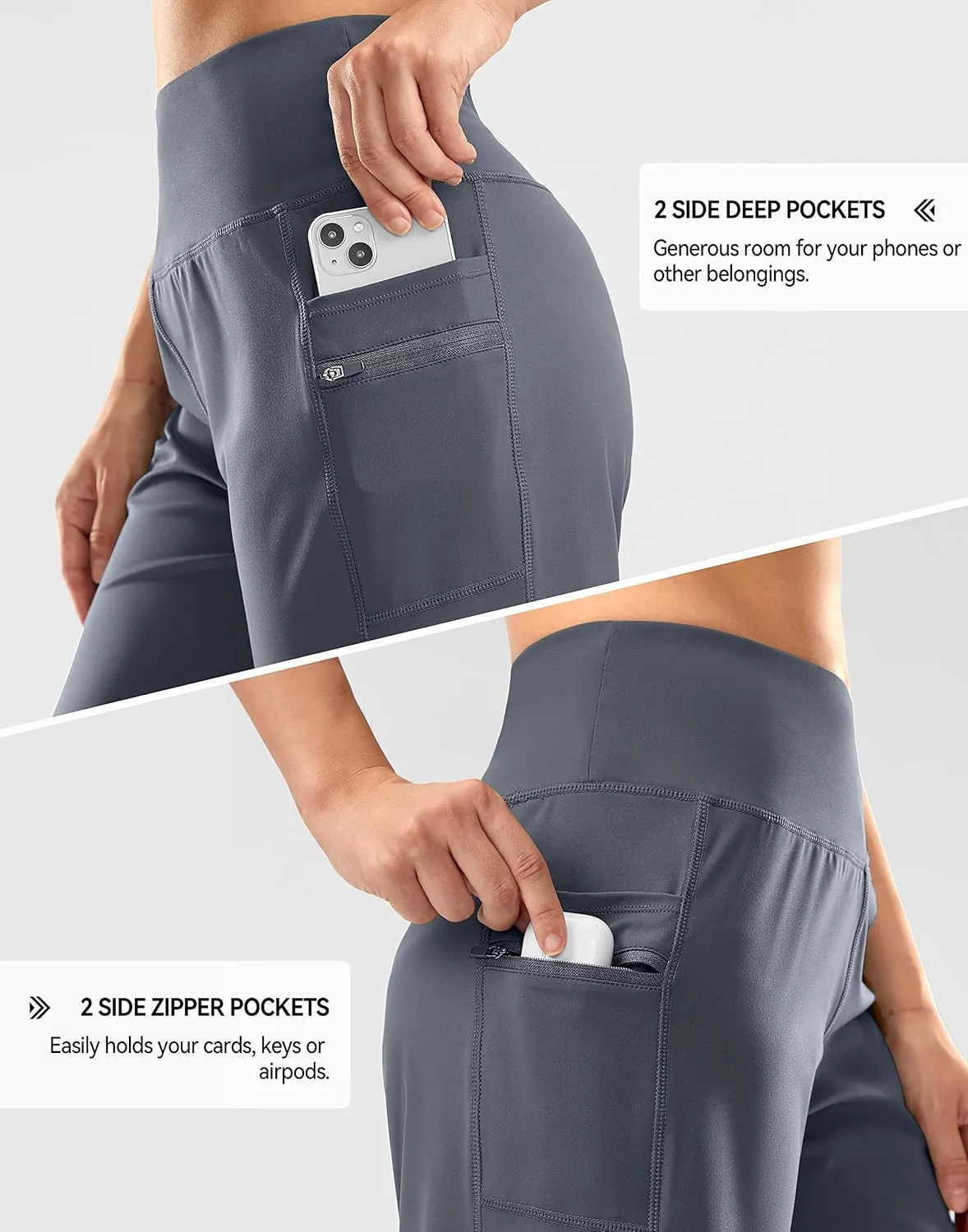 G Gradual Women's High Waisted 9" Bermuda Shorts with Zipper Pockets Athletic Workout Long Shorts for Women Knee Length