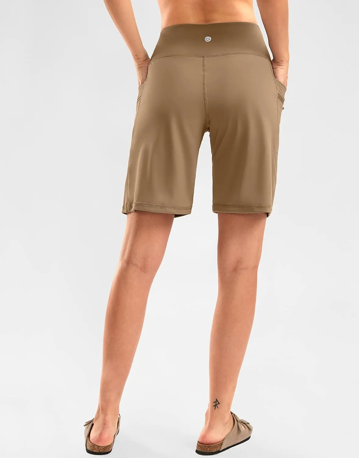 G Gradual Women's High Waisted 9" Bermuda Shorts with Zipper Pockets Athletic Workout Long Shorts for Women Knee Length