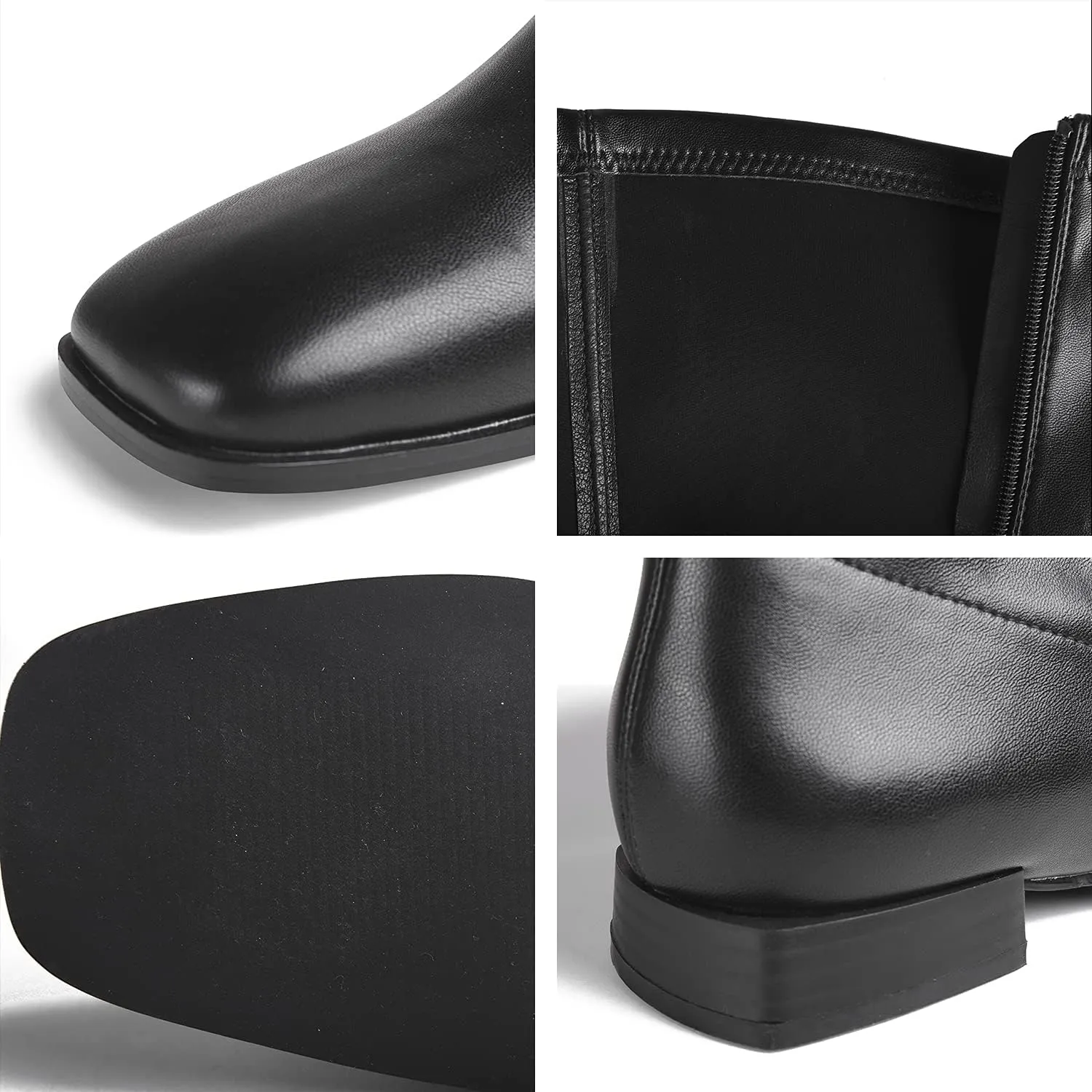 GENSHUO Knee High Boots for Women Comfy Flat Heel Vintage Square Toe Fall Winter Solid Side Zipper Costume Knight Booties