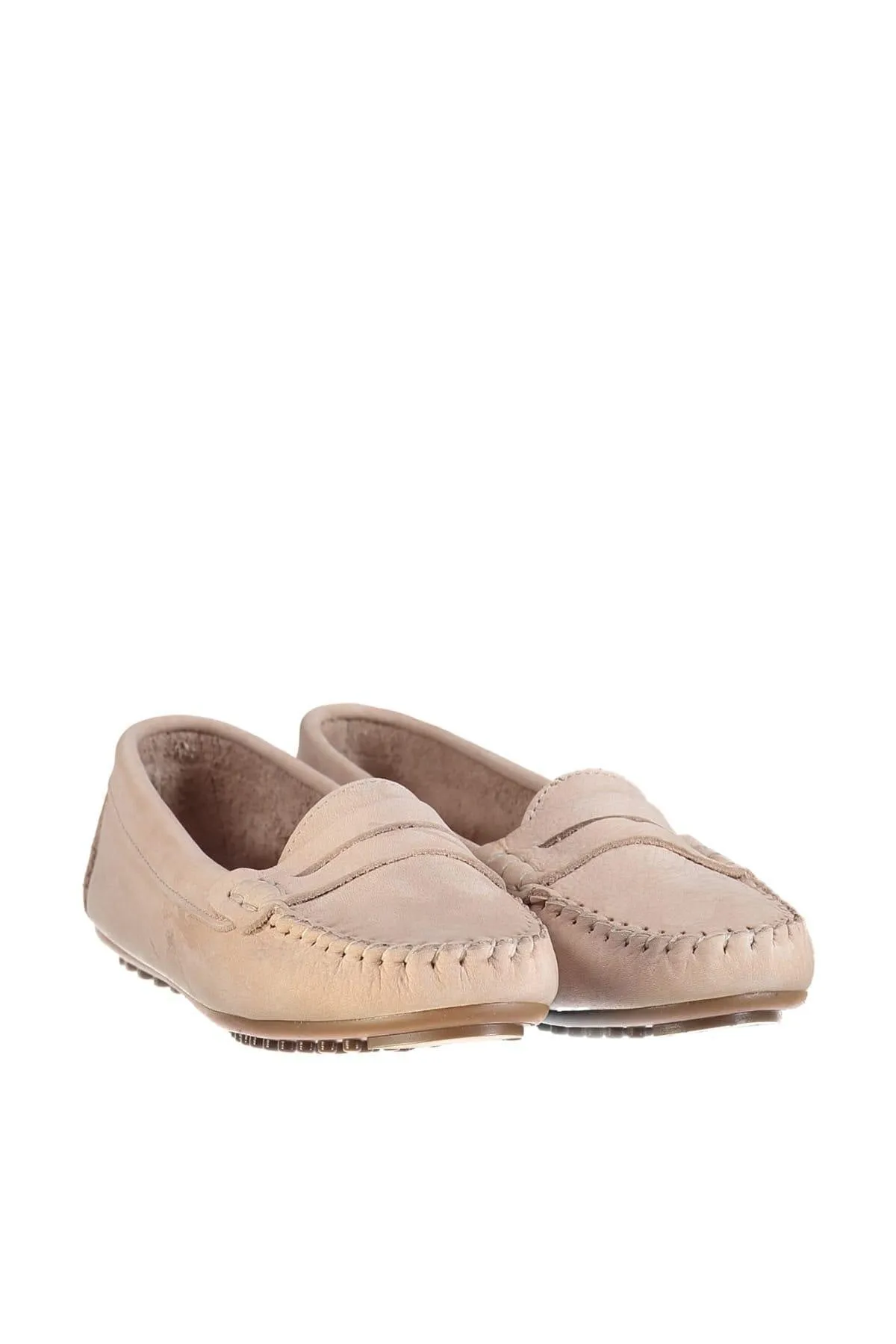 Genuine Leather Beige Women 'S Loafer Shoes