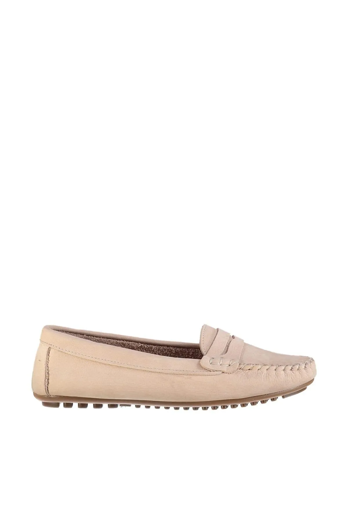 Genuine Leather Beige Women 'S Loafer Shoes