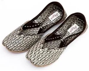 Genuine Soft Leather Jutis Anarkali Zarri Work Traditional Punjabi Girl's Wedding Flat Jutti Ladies Mojari