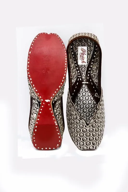 Genuine Soft Leather Jutis Anarkali Zarri Work Traditional Punjabi Girl's Wedding Flat Jutti Ladies Mojari