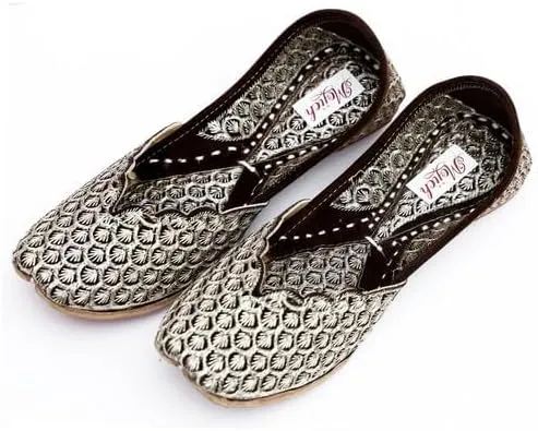 Genuine Soft Leather Jutis Anarkali Zarri Work Traditional Punjabi Girl's Wedding Flat Jutti Ladies Mojari