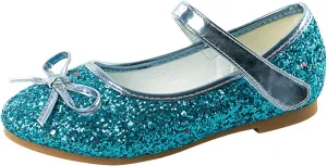 Girl Mary Jane Dress Shoes Glitter Flat Shoes Bowknot Sequin Shoe Bow Wedding Sandals High Heels Shiny Sandals