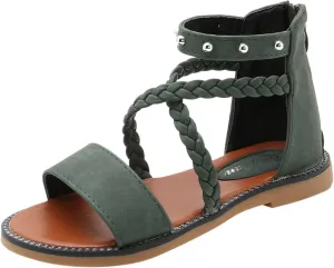 Girls Kids Leather Gl𝐚diator Sandals Ankle Open Toe X-Strap Flat Shoes Summer Casual Rubber Sole Non Slip Shoes Comfy