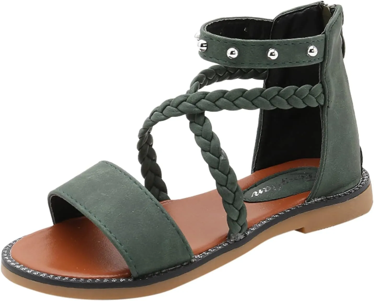 Girls Kids Leather Gl𝐚diator Sandals Ankle Open Toe X-Strap Flat Shoes Summer Casual Rubber Sole Non Slip Shoes Comfy