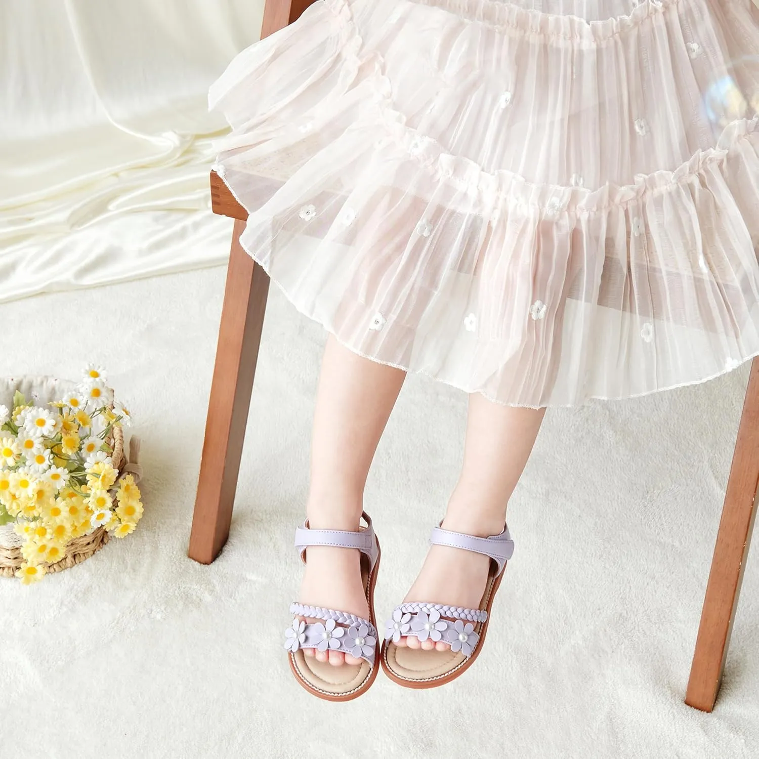 Girls Open Toe Flat Sandals Summer Casual Toddler Little Kid Sandals