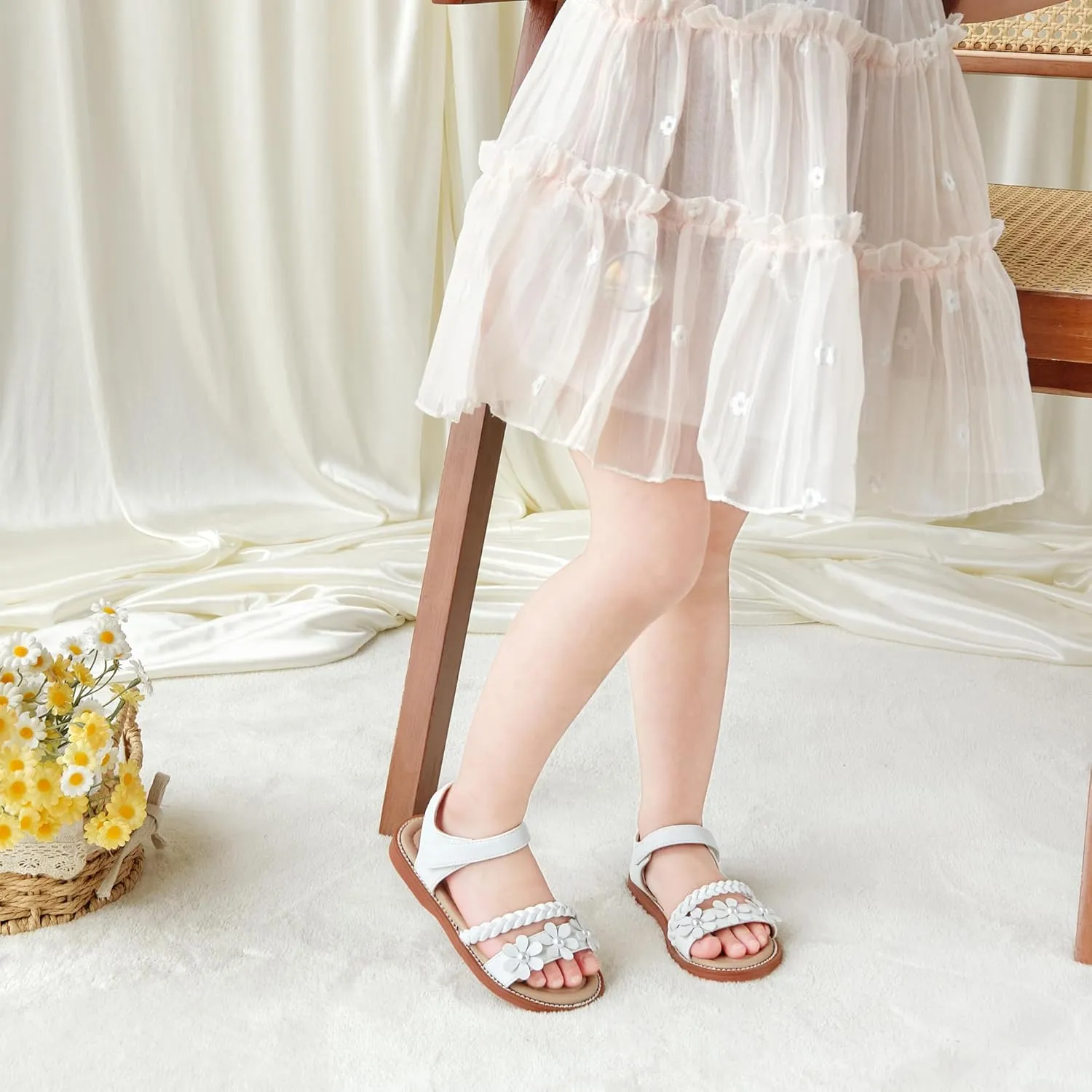 Girls Open Toe Flat Sandals Summer Casual Toddler Little Kid Sandals