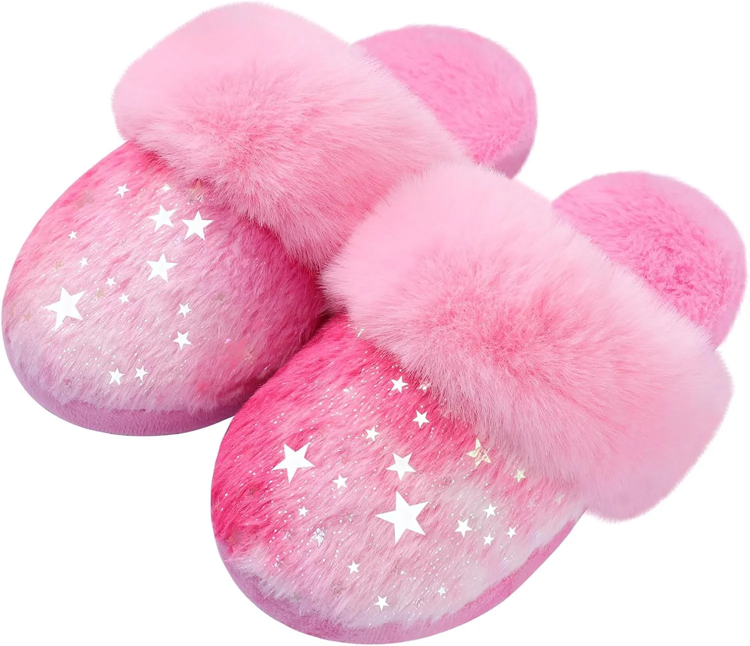 Girls Plush House Slippers Fluffy Multicolor Mermaid Slippers, Cute Faux Fur Slip-on Shoes Memory Foam House Slipper