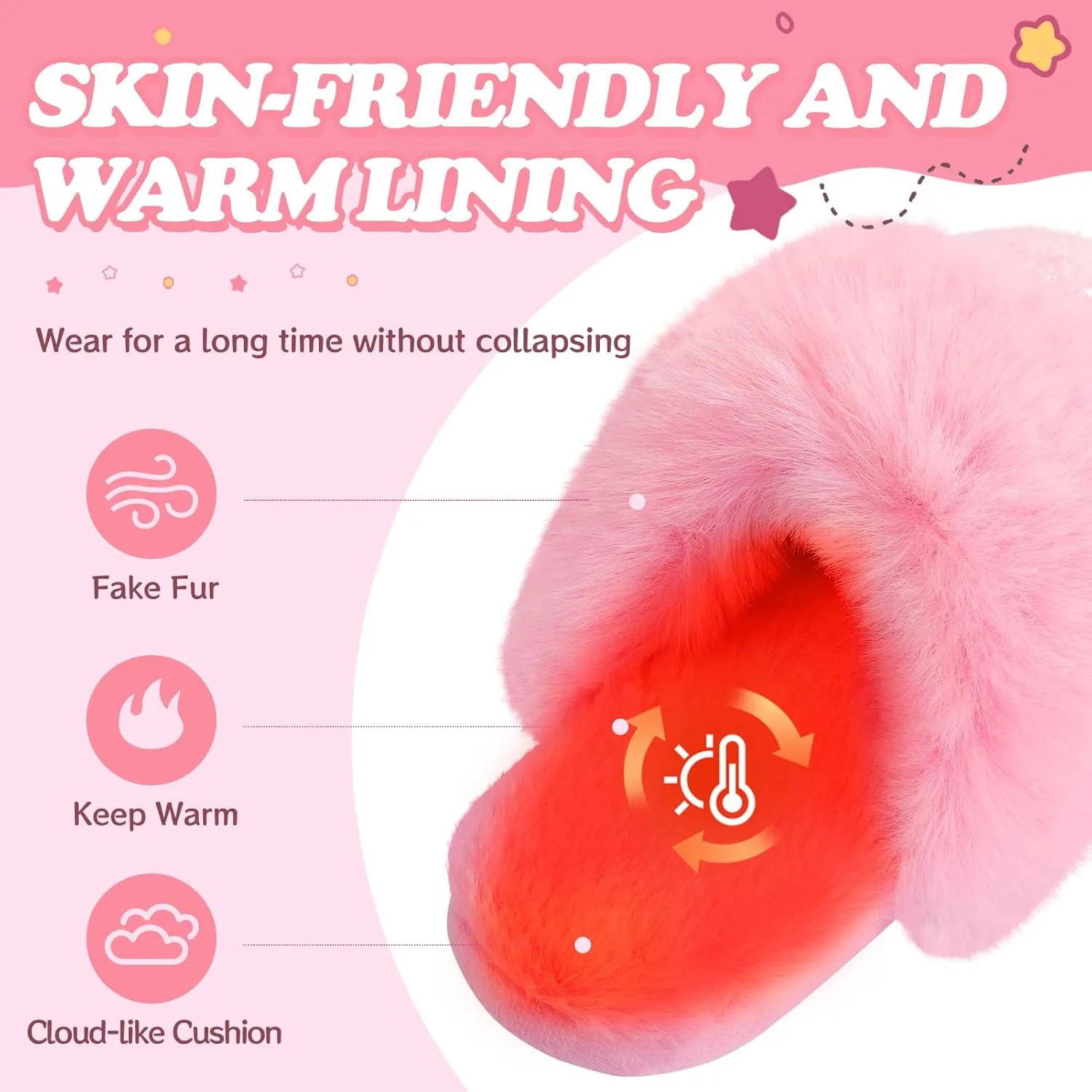 Girls Plush House Slippers Fluffy Multicolor Mermaid Slippers, Cute Faux Fur Slip-on Shoes Memory Foam House Slipper
