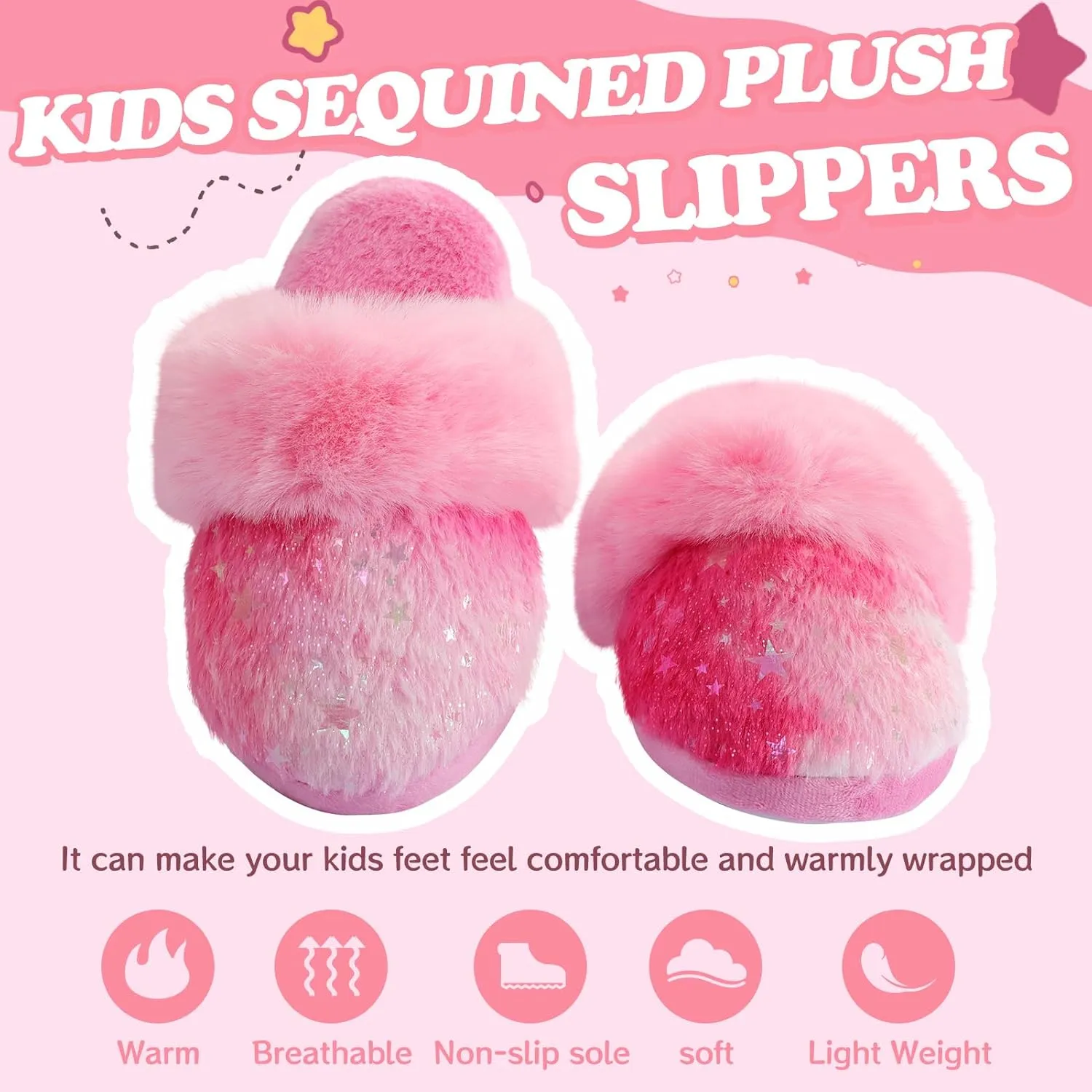 Girls Plush House Slippers Fluffy Multicolor Mermaid Slippers, Cute Faux Fur Slip-on Shoes Memory Foam House Slipper