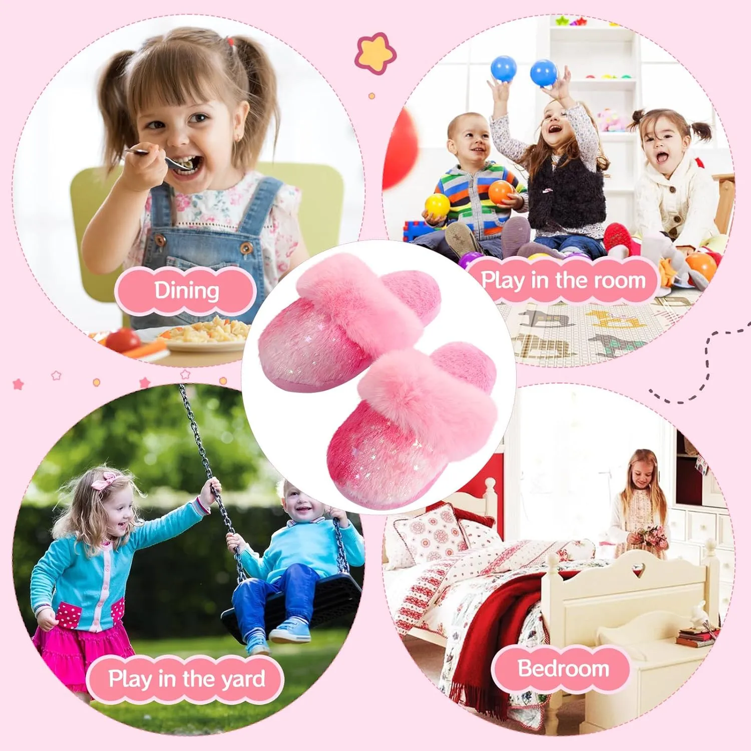 Girls Plush House Slippers Fluffy Multicolor Mermaid Slippers, Cute Faux Fur Slip-on Shoes Memory Foam House Slipper