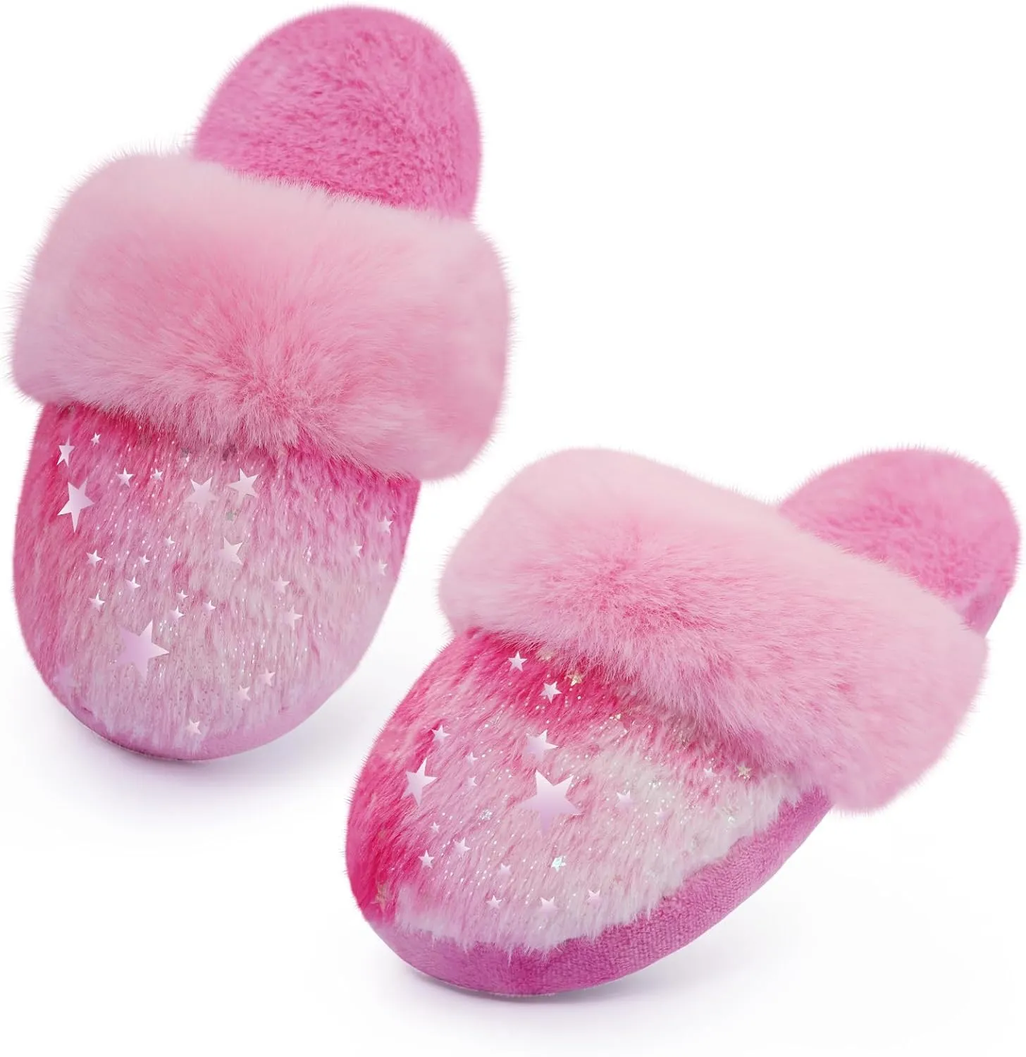Girls Plush House Slippers Fluffy Multicolor Mermaid Slippers, Cute Faux Fur Slip-on Shoes Memory Foam House Slipper