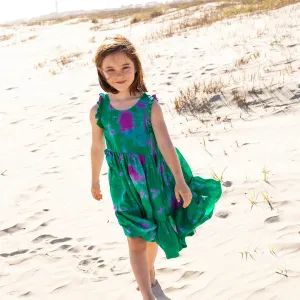 Girls Silk Kelsey Dress || Magenta Green Tie Dye