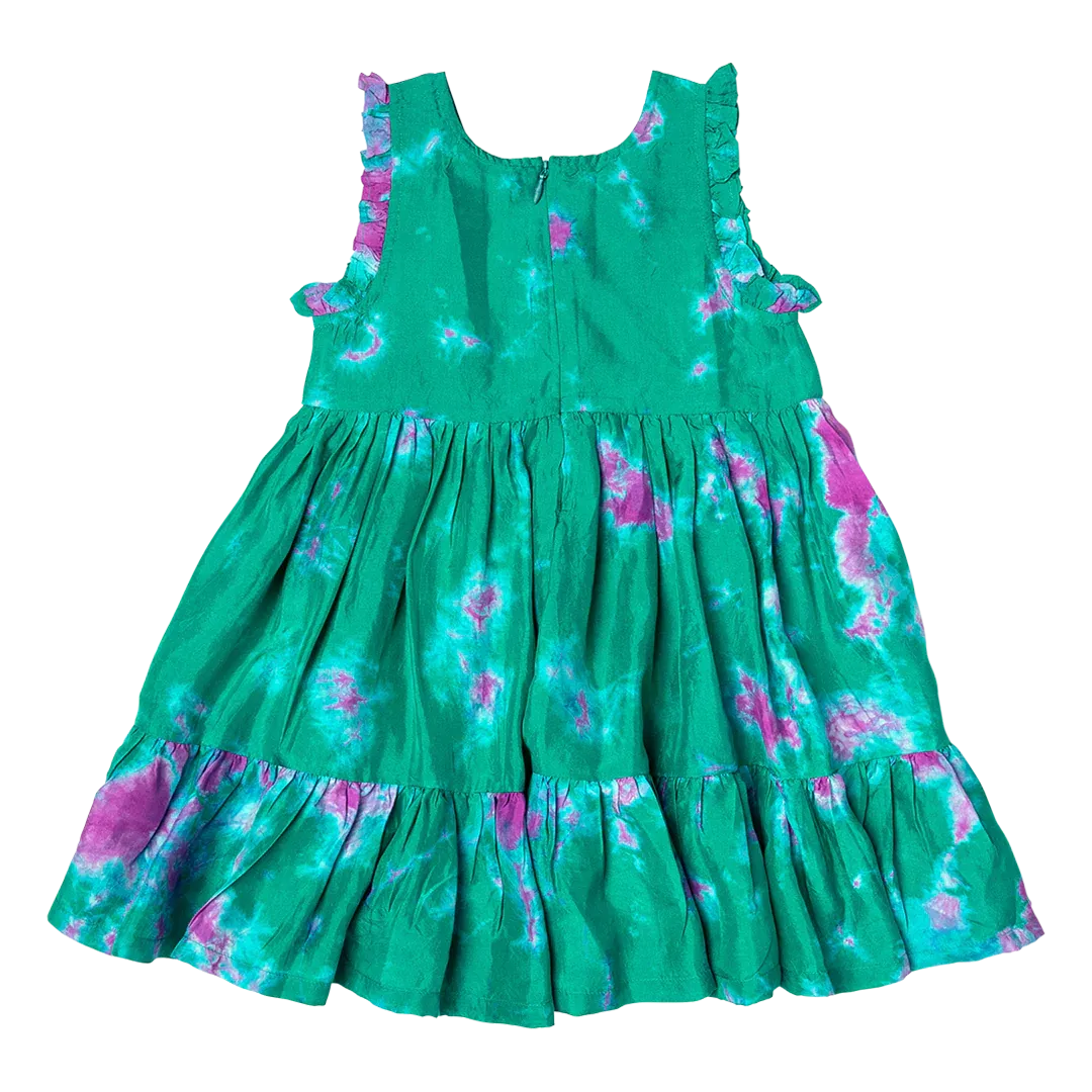 Girls Silk Kelsey Dress || Magenta Green Tie Dye