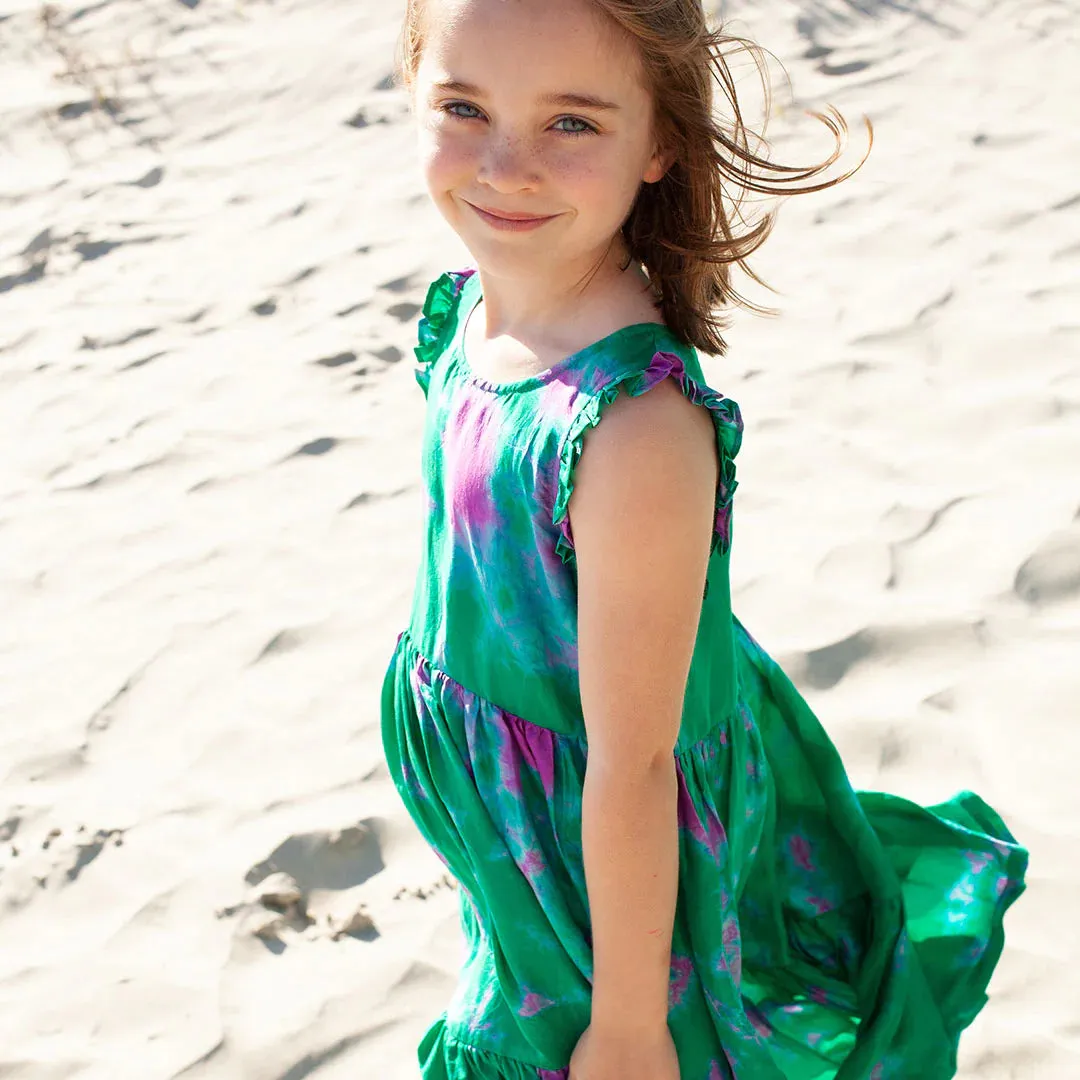 Girls Silk Kelsey Dress || Magenta Green Tie Dye