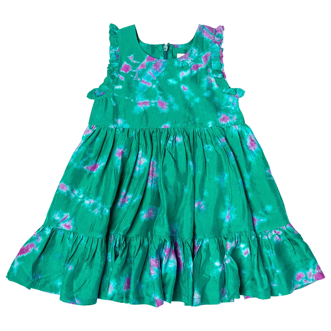 Girls Silk Kelsey Dress || Magenta Green Tie Dye