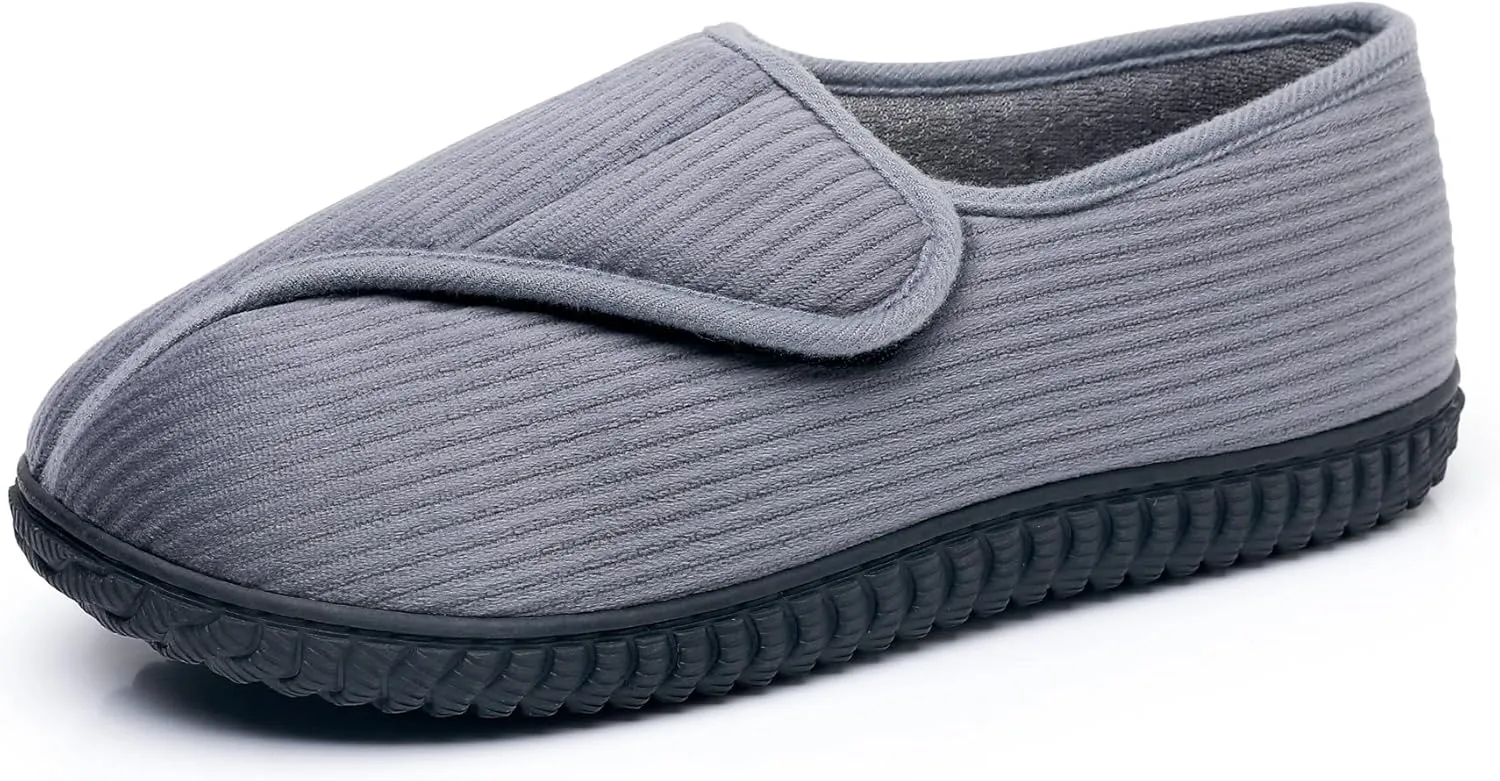 Git-up Men Memory Foam Diabetic Slippers Adjustable Arthritis Edema Swollen Feet Wide House Shoes Comfy Soft Non-Slip Plus Size Indoor Outdoor Slipper