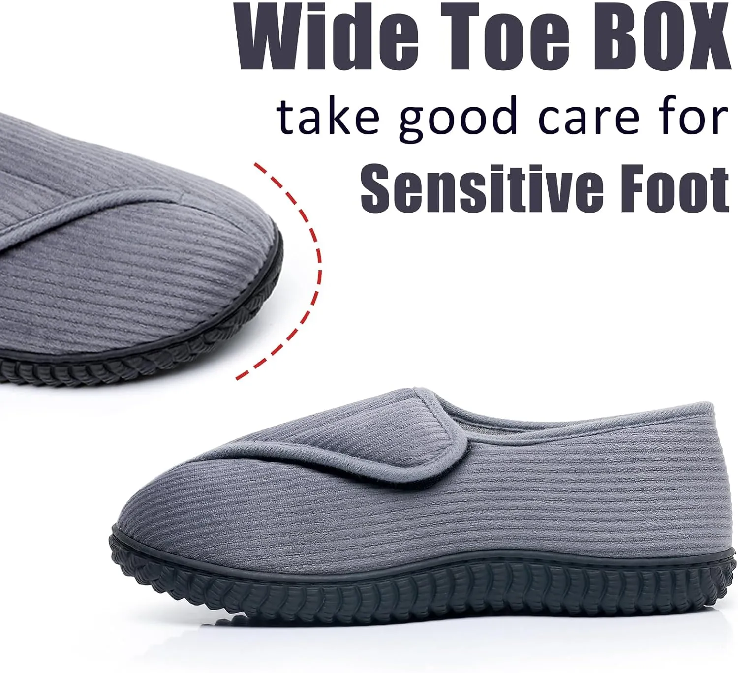 Git-up Men Memory Foam Diabetic Slippers Adjustable Arthritis Edema Swollen Feet Wide House Shoes Comfy Soft Non-Slip Plus Size Indoor Outdoor Slipper