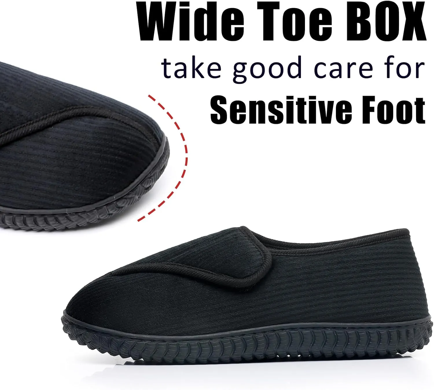 Git-up Men Memory Foam Diabetic Slippers Adjustable Arthritis Edema Swollen Feet Wide House Shoes Comfy Soft Non-Slip Plus Size Indoor Outdoor Slipper