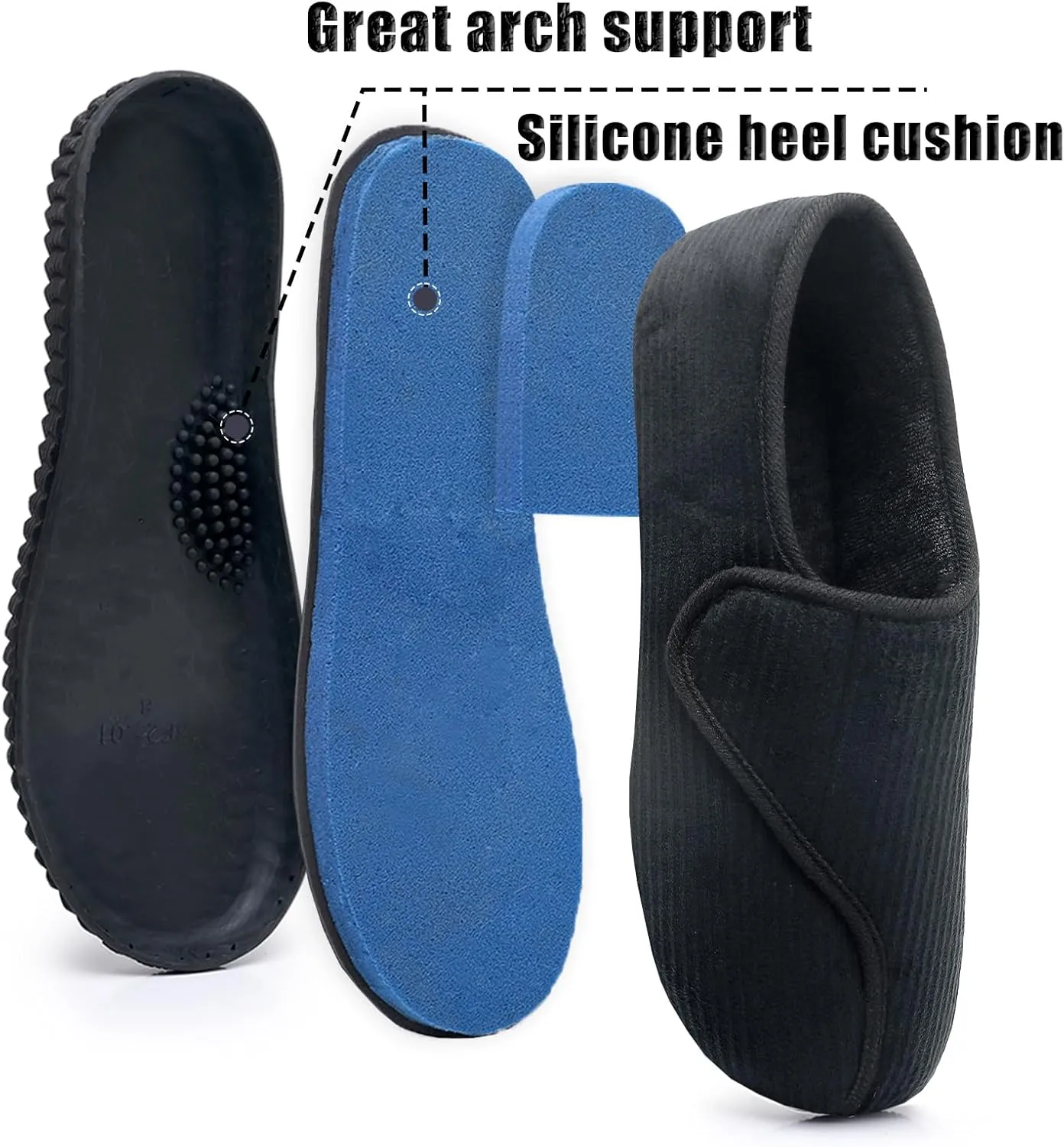 Git-up Men Memory Foam Diabetic Slippers Adjustable Arthritis Edema Swollen Feet Wide House Shoes Comfy Soft Non-Slip Plus Size Indoor Outdoor Slipper