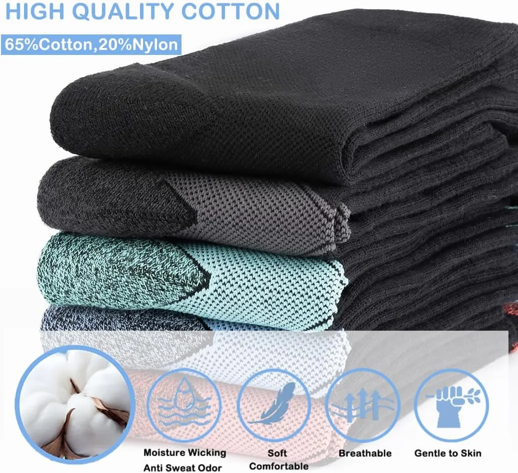 GLENMEARL Crew Socks for Women, 5 Pair Cushioned Athletic Cotton Sock, Warm Calf Boot Socks, Crew Sock for Hiking Running