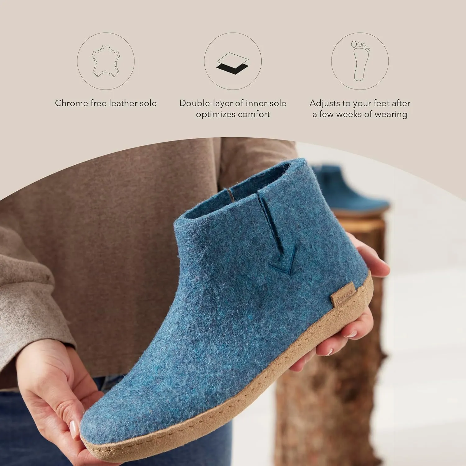 Glerups 100% Gotland Sheep Wool Boot Slipper with leather sole - Unisex