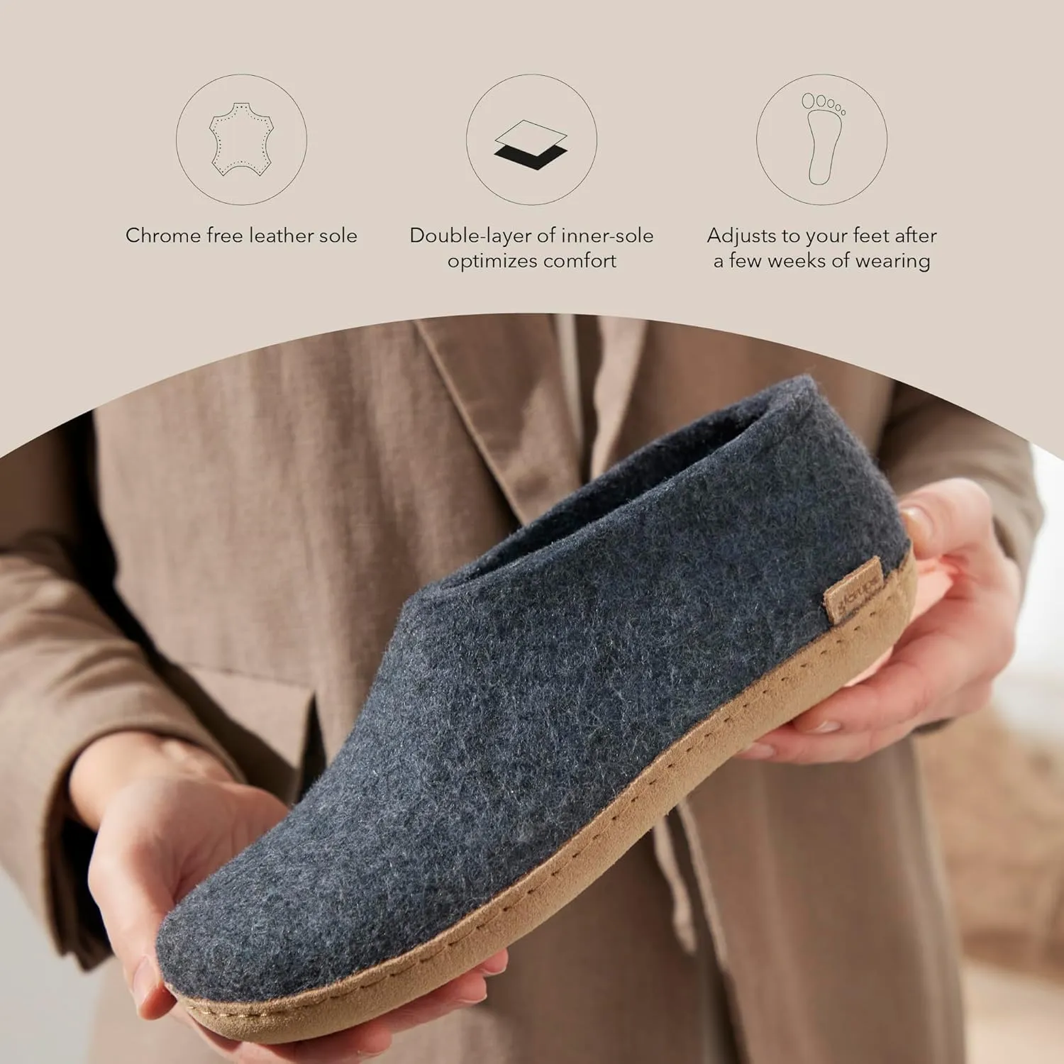 Glerups 100% Gotland Sheep Wool Boot Slipper with leather sole - Unisex