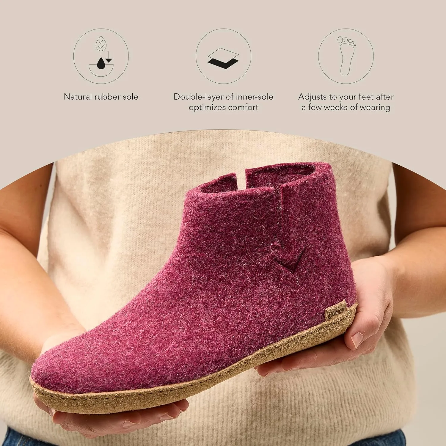 Glerups 100% Gotland Sheep Wool Boot Slipper with leather sole - Unisex