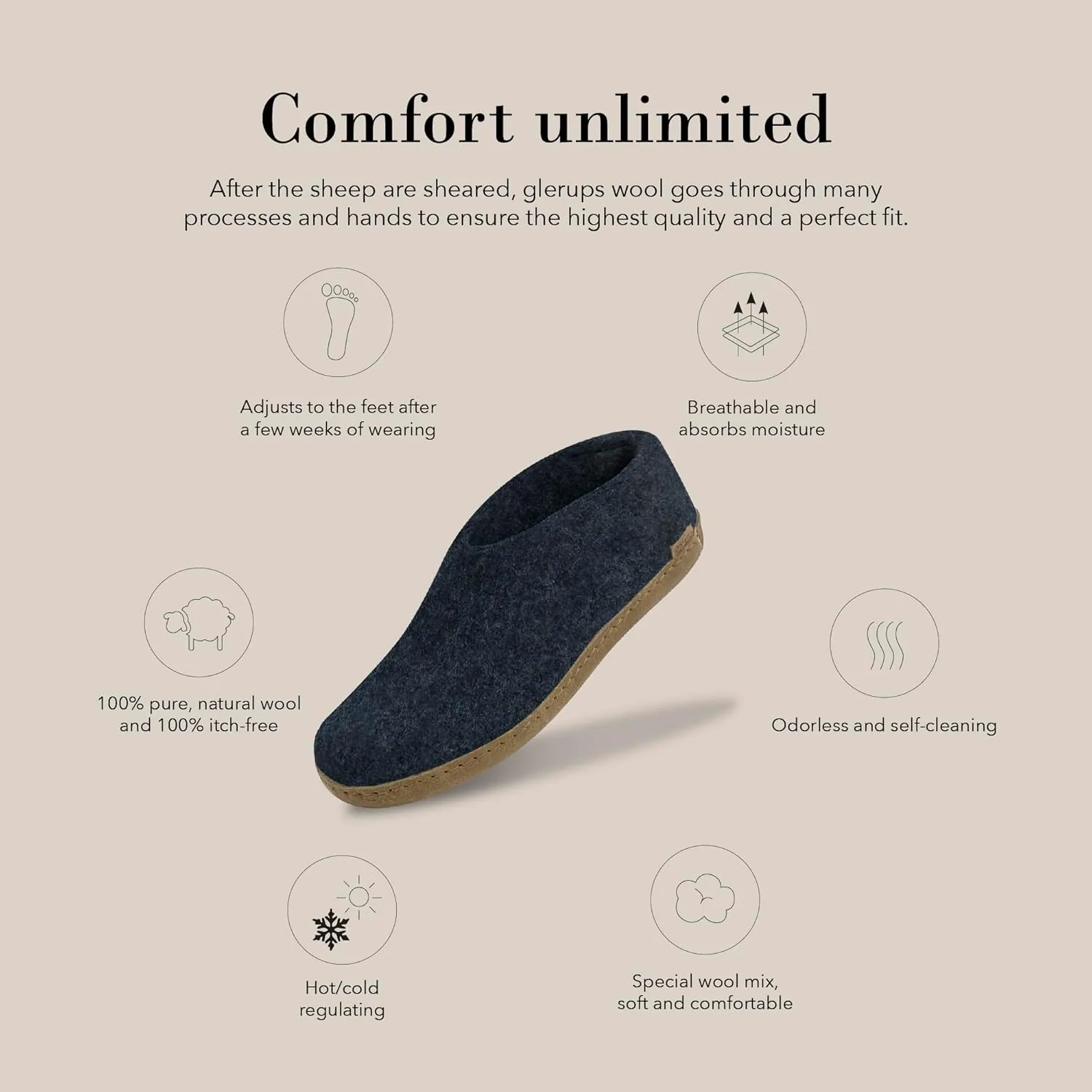 Glerups 100% Gotland Sheep Wool Boot Slipper with leather sole - Unisex