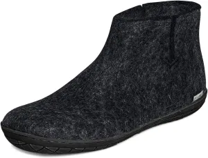 Glerups 100% Gotland Sheep Wool Boot Slipper with rubber sole - Unisex - Charcoal (Black rubber) - Size 10
